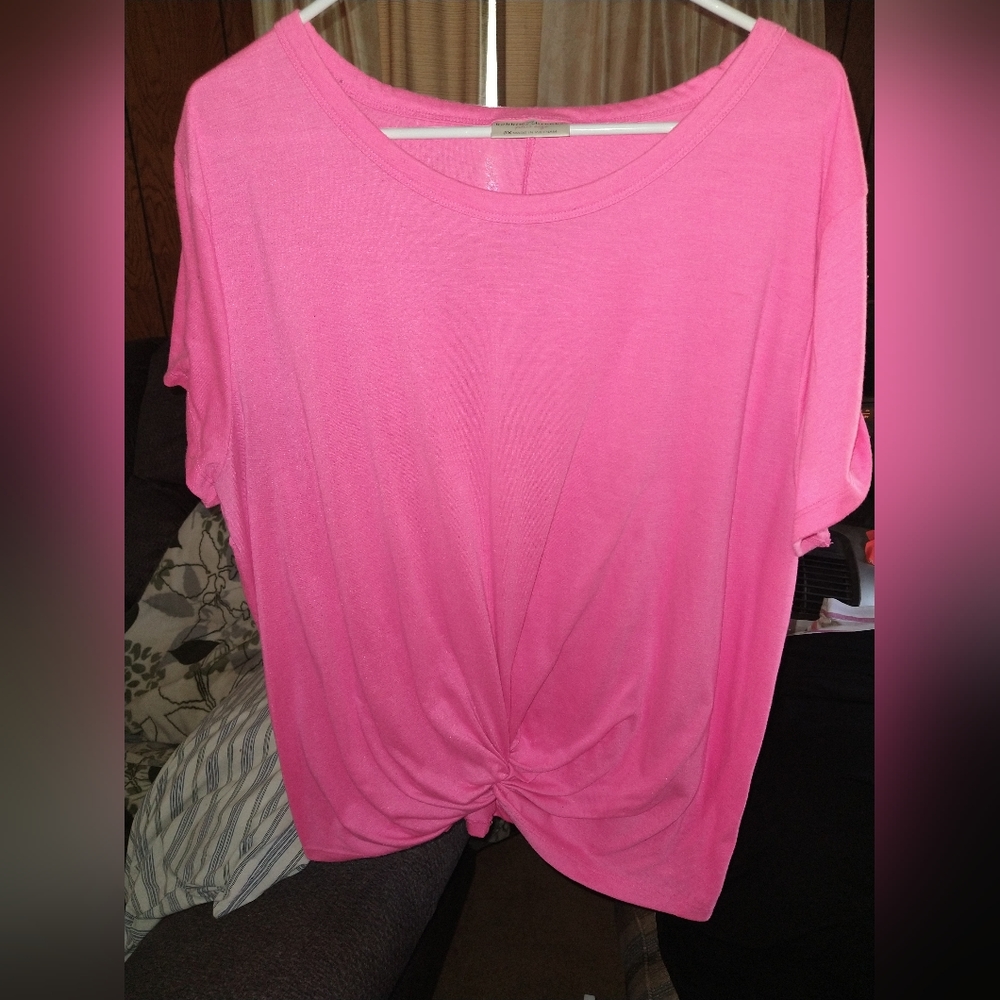 Bright Pink Knot Front T-Shirt